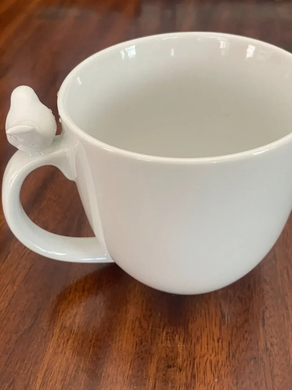 Vtg Pier 1 Imports White Porcelain Mug w/ Bird Handle 4.5
